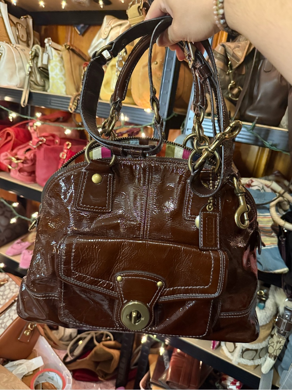 Coach Francine Legacy Patent Leather Satchel Bag - Brown